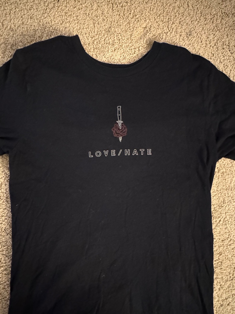 G-Eazy Black 'LOVE/HATE' Official Merch Shirt with Dagger Rose in Large